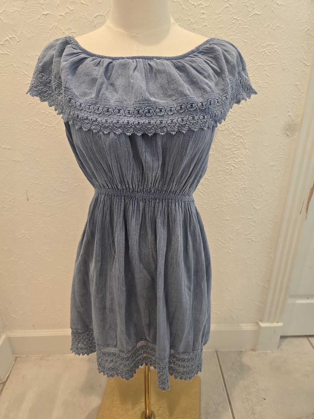 Seaspice Cotton Blue Crochet Off Shoulder Dress XXL NWT